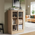 TONSTAD Cabinet with sliding glass doors, oak veneer, 82x37x120 cm