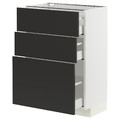 METOD / MAXIMERA Base cabinet with 3 drawers, white/Nickebo matt anthracite, 60x37 cm