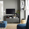 BESTÅ TV bench with doors, dark grey/Lappviken/Stubbarp dark grey, 120x42x74 cm
