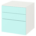 SMÅSTAD / PLATSA Chest of 3 drawers, white, pale turquoise, 60x55x63 cm