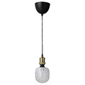 JÄLLBY / MOLNART Pendant lamp with light bulb, brass-plated/tube-shaped white/clear glass