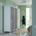 PLATSA Wardrobe w 2 sliding doors+1 door, white Larkollen/dark grey STRAUMEN mirror glass , 180x57x191 cm