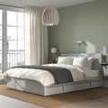 GLADSTAD Upholstered bed, 4 storage boxes, Kabusa light grey, 140x200 cm