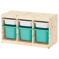 TROFAST Storage combination with boxes, light white stained pine white, turquoise, 94x44x52 cm