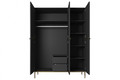 Wardrobe Nicole with Drawer Unit 150 cm, matt black, gold handles and legs