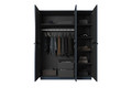 Wardrobe with Drawer Unit Nicole 150 cm, dark blue, gold handles