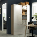 BESTÅ Storage combination with doors, white stained oak effect, Selsviken high-gloss white, 120x40x192 cm