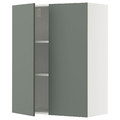 METOD Wall cabinet with shelves/2 doors, white/Nickebo matt grey-green, 80x100 cm