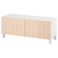 BESTÅ TV bench with doors, white Björköviken/Stubbarp/birch veneer, 120x42x48 cm