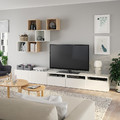 BESTÅ / EKET Cabinet combination for TV, white, white stained oak effect, 300x42x210 cm