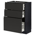 METOD / MAXIMERA Base cabinet with 3 drawers, black/Upplöv matt anthracite, 60x37 cm