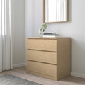 MALM Chest of 3 drawers, white stained oak veneer, 80x78 cm