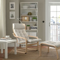 POÄNG Armchair and footstool, white stained oak veneer/Gunnared beige