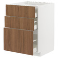 METOD / MAXIMERA Base cab f hob/3 fronts/3 drawers, white/Tistorp brown walnut effect, 60x60 cm