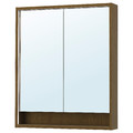 FAXÄLVEN Mirror cabinet w built-in lighting, brown oak effect, 80x15x95 cm