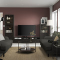 BESTÅ TV storage combination/glass doors, black-brown/Lappviken black-brown clear glass, 300x42x193 cm