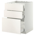 METOD / MAXIMERA Base cab f hob/3 fronts/3 drawers, white, Veddinge white, 60x60 cm