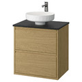 ÄNGSJÖN / LERSJÖN Wash-stnd w drawers/wash-basin/tap, oak effect/black marble effect, 62x49x79 cm