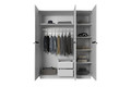 Wardrobe with Drawer Unit Nicole 150 cm, matt white, black handles