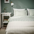 EKTANDVINGE Duvet cover and 2 pillowcases, pale grey-green white/check, 200x200/50x60 cm