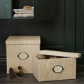 KVARNVIK Storage box with lid, beige, 32x35x32 cm