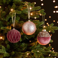 Christmas Bauble, plastic, pink/gold glitter