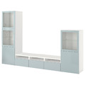 BESTÅ TV storage combination/glass doors, white Glassvik/Selsviken light grey-blue, 300x42x193 cm