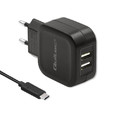 Qoltec Wall Charger EU Plug 17W | 5V | 3.4A | 2xUSB + Cable USB Type C