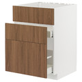METOD/MAXIMERA Base cab f sink+3 fronts/2 drawers, white/Tistorp brown walnut effect, 60x60 cm