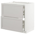 METOD / MAXIMERA Base cab f hob/2 fronts/3 drawers, white/Lerhyttan light grey, 80x60 cm