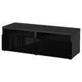 BESTÅ TV bench with drawers, black-brown/Selsviken high-gloss/black, 120x42x39 cm