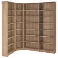 BILLY Bookcase corner comb w ext units, oak effect, 215/135x28x237 cm