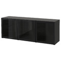 BESTÅ Storage combination with doors, black-brown/Glassvik black/clear glass, 180x42x65 cm