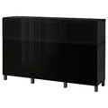 BESTÅ Storage combination with doors, black-brown Selsviken, Glassvik high-gloss/black smoked glass, 180x40x112 cm