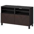 BESTÅ TV bench with doors, black-brown Hedeviken/Stubbarp/dark brown stained oak veneer, 120x42x74 cm