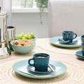 FÄRGKLAR Cup with saucer, glossy dark turquoise, 7 cl, 4 pack