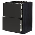 METOD / MAXIMERA Base cab f hob/2 fronts/3 drawers, black/Nickebo matt anthracite, 60x60 cm