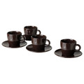 FÄRGKLAR Cup with saucer, 7 cl, glossy brown, 4 pack