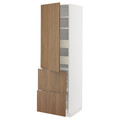 METOD / MAXIMERA Hi cab w shlvs/4 drawers/dr/2 frnts, white/Tistorp brown walnut effect, 60x60x200 cm