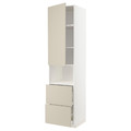 METOD / MAXIMERA Hi cab f micro w door/2 drawers, white/Havstorp beige, 60x60x240 cm