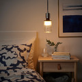 SKAFTET / MOLNART Pendant lamp with light bulb, textile nickel-plated/tube-shaped patterned