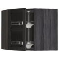 METOD Corner wall cab w carousel/glass dr, black/Lerhyttan black stained, 67.5x67.5x60 cm