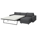 VIMLE 3-seat sofa-bed with chaise longue, with wide armrests/Hallarp grey