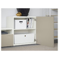 BESTÅ TV storage combination/glass doors, white/Selsviken high-gloss/beige clear glass, 300x42x211 cm