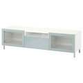 BESTÅ TV bench, white Glassvik/Selsviken/Ösarp light grey-blue, 180x42x48 cm