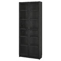 BILLY / OXBERG Bookcase w glass doors, black oak effect, 80x30x202 cm