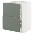 METOD / MAXIMERA Base cab f hob/int extractor w drw, white/Nickebo matt grey-green, 60x60 cm