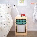 TROFAST Storage combination with box/trays, light white stained pine turquoise/white, 32x44x52 cm