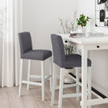 BERGMUND Bar stool with backrest, white, Gunnared medium grey, 75 cm