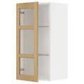 METOD Wall cabinet w shelves/glass door, white/Forsbacka oak, 40x80 cm